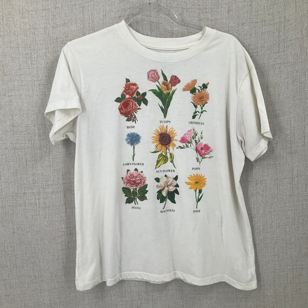 Fifth Sun Graphic Tee Womens Large Cream Floral Botanical Nature Boho Shirt